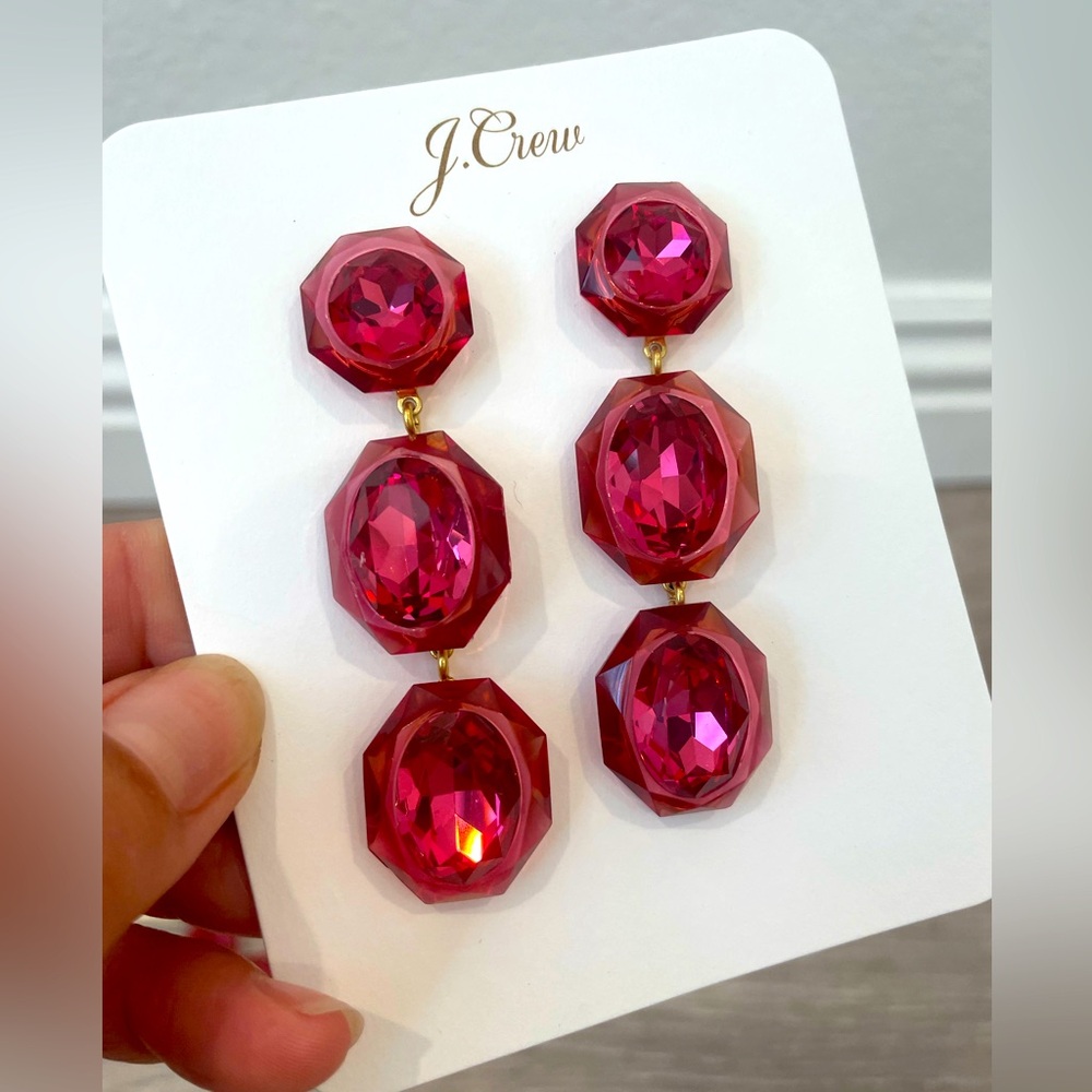 ♥️❤️ NWT J Crew crystal statement earrings octagon dangle jewels